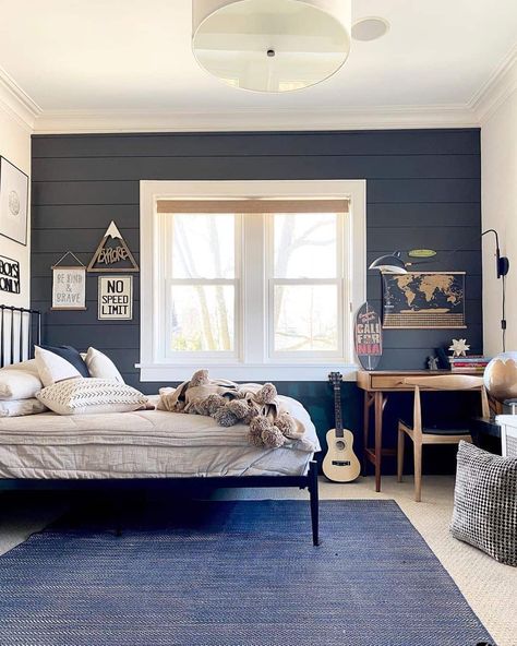 14 Navy Blue Accent Wall Ideas That Will Transform Your Home Accent Wall Boys Bedroom, Boy Room Accent Wall, Small Boys Bedrooms, Navy Accent Walls, Blue Boys Bedroom, Boys Room Blue, Blue Accent Walls, Shiplap Accent Wall, Big Boy Bedrooms