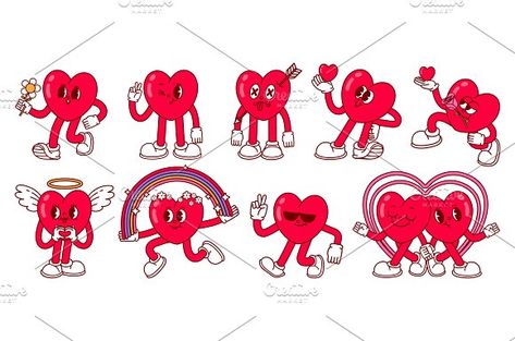 Eye Exercise, Love Heart Illustration, Faces Cartoon, Heart Character, Happy Character, Rose Angel, Rainbow Angel, Pose Couple, Mascot Illustration