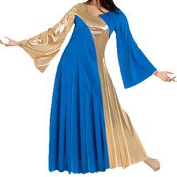 Body Wrappers 592 / 592XX Womens Praise Dance Metallic Asymmetrical Bell Seeve Dress (Large, Bright Royal w/ Gold) Praise Dress, Praise Dance Outfits, Worship Dress, Worship Dance Outfits, Praise Dance Wear, Praise Dance Garments, Praise Dance Dresses, Liturgical Dance, Dance Garments