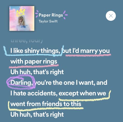 Paper Rings Spotify Lyrics, Paper Rings Spotify, Written Song Lyrics, Paper Rings Lyrics, Lyrics On Paper, Lyric Doodles, Song Cards, Binder Cover Templates, Paper Rings