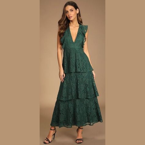 Womens Formal Gowns, Ugly Dresses, Forest Green Dresses, Midi Skater Dress, Green Lace Dresses, Tiered Maxi Skirt, Formal Dresses Gowns, Green Maxi, Green Sequins