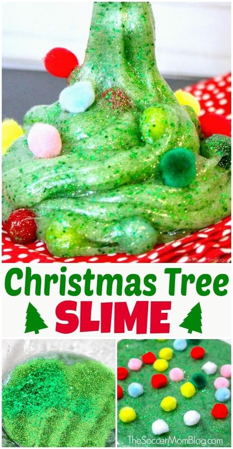 If your kids love to make slime, then you have to try this recipe from Soccer Mom Blog! This Christmas tree slime is a perfect way for kids to celebrate the holiday season. We teach you how to make 2 different amazing recipes that your kids will love to play with. Try this festive kid's activity this month! #christmas #holiday #slime #kids #crafts