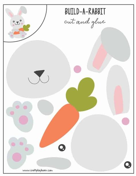 Build A Rabbit Craft, Rabbit Activities For Kids, Rabbit Crafts For Preschoolers, Rabbit Crafts For Kids, Build A Bunny, Cut And Paste Crafts, Rabbit Craft, Rabbit Crafts, 카드 디자인