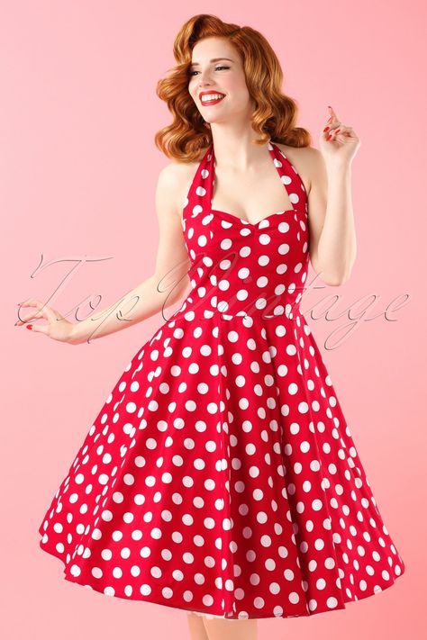 1950s Polka Dot Dress, 50s Polka Dot Dress, Red Polka Dot Dress Vintage, 50s Party Outfit, 50’s Outfits, Polka Dot Red Dress, Polka Dot Dress Outfit, Stile Pin Up, 60s Party Dress