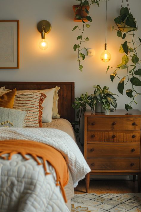 Add a unique touch to your bedroom with creative mid-century modern decor ideas that emphasize both design and functionality. 🌿✨ Mcm Dresser Bedroom, Mid Century Primary Bedroom, Mid Century Boho Bedroom Ideas, Mid Century Modern Bedroom Wall Decor, Mid Century Bedding Ideas, Cozy Mcm Bedroom, Cozy Mid Century Bedroom, Mid Century Modern Small Bedroom, Mcm Bedroom Decor