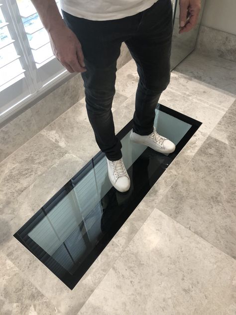 Flooring Glass Design, Walk On Glass Floor, Glass Flooring Ideas, Glass Floors Architecture, Skylight Glass, Glass Flooring, Walking On Glass, Floor Panels, Roof Skylight