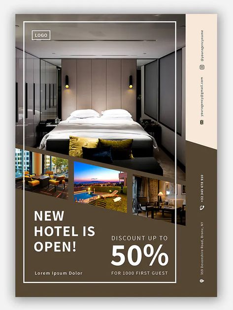 Hotel Flyer Template AI, EPS, PSD Hotel Marketing Design, Hotel Advertisement, Poster Design Kids, Hotel Brochure, A4 Paper Size, Hotel Ads, Hotel Marketing, Hotel Inspiration, Collateral Design