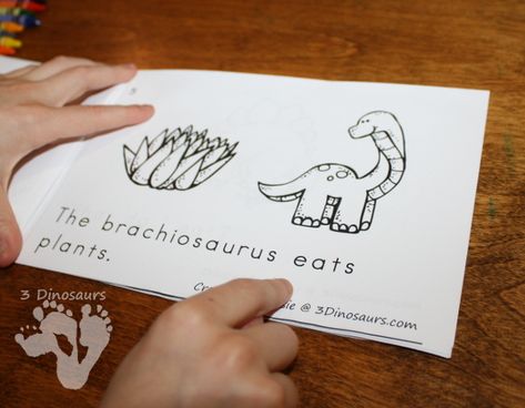 Free Dinosaur Themed Easy Reader book - 16 page book with dinosaur words with sight words eat, what - 3Dinosaurs.com Dinosaur Reading Activities, Emergent Readers Free, Long Words, Dinosaur Names, Dinosaur Books, Easy Reader Books, Decodable Books, Decodable Readers, 3 Dinosaurs