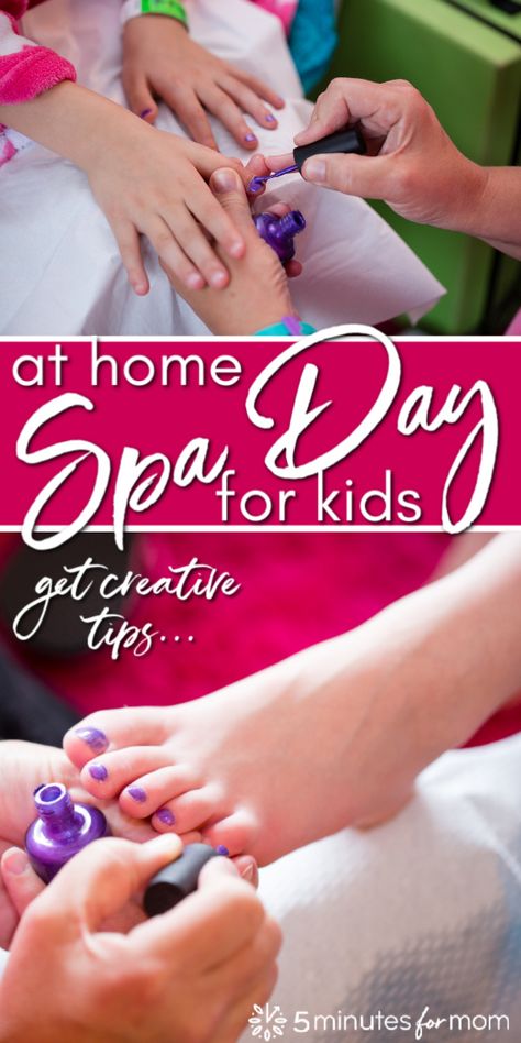 Kids LOVE to play spa. Pretending to pamper and be pampered at a spa is a fun at home activity for kids. These creative tips and fun ideas will help make your at-home spa day extra special. #spaday #kidsactivities #athome #familyfun #KidsSpaDay Mother Daughter Spa Night, Mini Spa Day At Home, Activity Days Spa Night, Mom And Daughter Spa Night At Home, Mom And Daughter Spa Day At Home, Spa Days At Home, Mommy Daughter Spa Day At Home, Mommy And Me Spa Day At Home, Home Spa Birthday Party