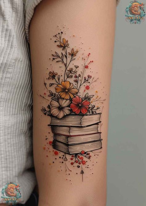 The Enduring Charm of Book-Themed Tattoos 85 Designs: A Tribute to Literary Love - inktat2.com Bookworm Tattoo, Literature Tattoos, Book Inspired Tattoos, Reading Tattoo, Book Lover Tattoo, Infected Tattoo, Bookish Tattoos, Tattoo Quote, Inspirational Tattoo
