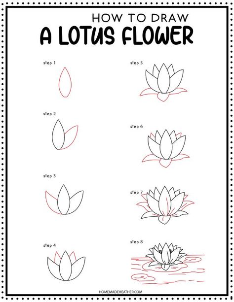 Flower Step By Step Drawing Easy, Draw Lotus Step By Step, Lotus Flower Easy Drawing, Flowers Sketch Easy, Beginners Sketching Ideas Step By Step, Step By Step Drawing Flowers Easy, Simple Flower Drawing Step By Step, How To Draw A Lotus Flower, Flowers Drawings Easy
