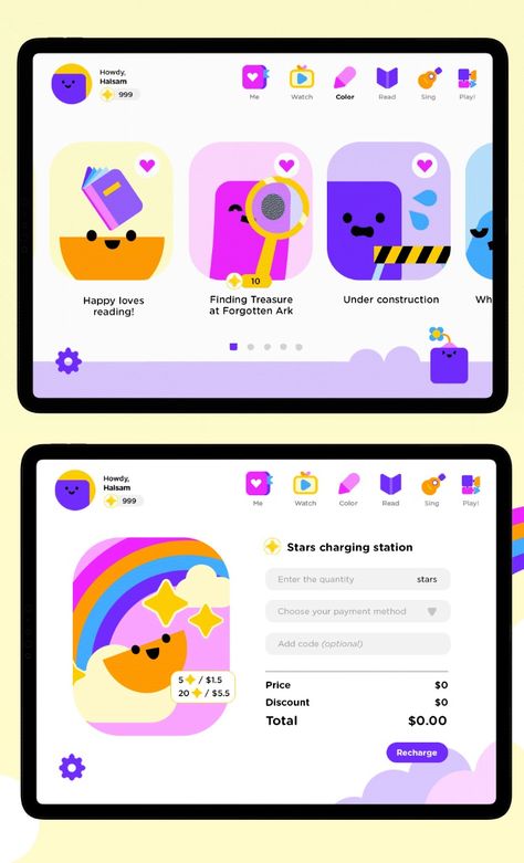 Kids branding / UI Design. Check out full project here: https://www.behance.net/gallery/173574763/Toys-and-Colors-Brand-Identity Toys And Colors, Kids App Design, Kids Learning Apps, Kids Graphic Design, Timer App, Ui Ux 디자인, Ux Kits, Ui Color, Learning Web