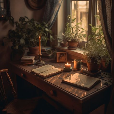 Desks Aesthetic Vintage, Vintage Writing Desk Aesthetic, Cozy Writing Spaces, Aesthetic Writing Pictures, Writing Room Aesthetic, Writers Bedroom, Vintage Writing Aesthetic, Academic Cottagecore, Writing Aesthetic Dark