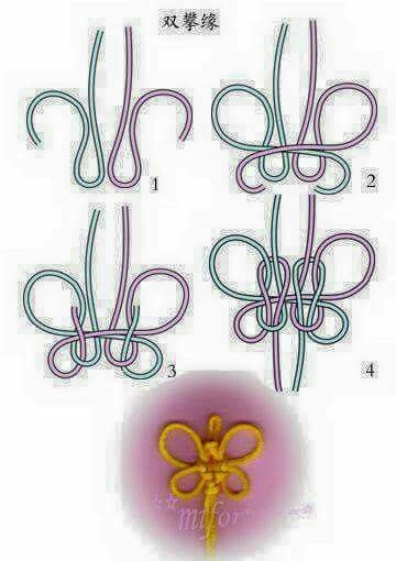 Butterfly knot Chinese Knots, Pola Macrame, Decorative Knots, Gelang Manik-manik, Macrame Knots Pattern, Knots Diy, Knots Tutorial, Pola Gelang, Seni Origami