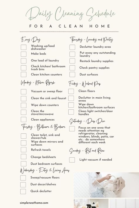 Try this daily cleaning schedule for a clean home without the overwhelm. Set a timer for 30 minutes and complete the daily tasks! This FREE household cleaning schedule will help you create a cleaning routine that is easy to maintain and isn't overwhelming, helping you on your way to a clean, tidy home with manageable daily tasks. This is a weekly cleaning routine that works perfectly for busy parents! Organisation, Schedule Printable Free, Weekly Cleaning Schedule Printable, Weekend Cleaning, Daily Cleaning Routine, Household Cleaning Schedule, Daily Cleaning Schedule, Daily Cleaning Checklist, Daily Routine Schedule