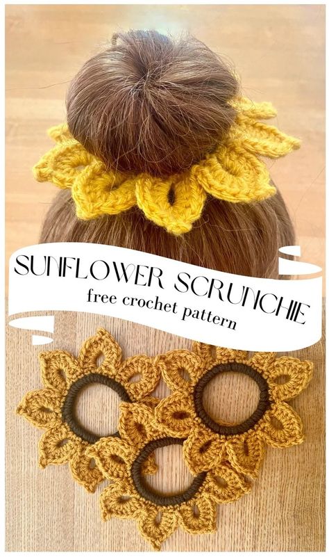 Crocheted Hair, Mode Crochet, Pola Amigurumi, Crochet Hair Accessories, Crochet Design Pattern, Basic Crochet, Crochet Sunflower, Beginner Crochet Projects, Quick Crochet