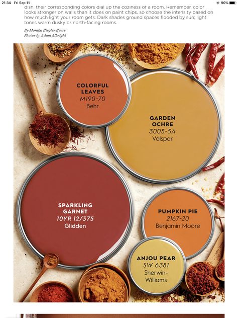 Benjamin Moore Burnt Orange, Rustic Orange Bathroom Ideas, Rust Orange Dresser, Saffron Paint Color, Turmeric Paint Color, Brown Orange Paint Colors, Behr Rust Paint Colors, Paprika Paint Color, Yellow Orange Paint Colors