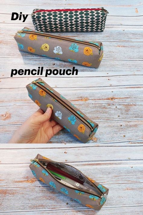 DIY How to make a pencil case / zipper pouch / sewing tutorial [Tendersmile Handmade] Boxy Pencil Pouch, Pouch Pencil Case, Box Pencil Case Pattern, Fabric Pencil Case Pattern, Sewing Pencil Case Pattern, Pencil Cases To Sew, How To Make A Pencil Case, Diy Pencil Case Pattern, Pencil Bag Diy