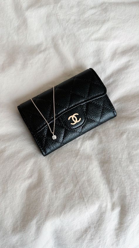 Recently picked up the Chanel flap card holder in caviar leather/yellow hardware and a ~.50ctw classic round pendant in 14k yellow gold Chanel Classic Flap Card Holder, Chanel Small Flap Wallet, Chanel Flap Wallet, Chanel Flap Card Holder, Chanel Card Wallet, Card Holder Aesthetic, Chanel Wallet Small, Channel Wallet, Chanel Small Wallet