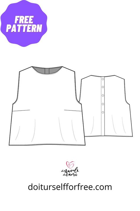 Molde, Free Women’s Clothing Patterns, Free Sewing Top Patterns For Women, Diy Shirt Pattern Free Sewing, Sleeveless Blouse Pattern Sewing Free, Free Linen Shirt Pattern, Pdf Sewing Patterns Womens Tops, Free Fabric Patterns, Do It Yourself For Free Sewing Patterns