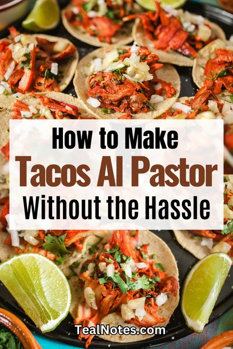 Street Tacos Al Pastor Recipe, Tacos Al Pastor Recipe Easy, Crock Pot Al Pastor Tacos, Crockpot Al Pastor Tacos, Easy Al Pastor Tacos, Spanish Tacos Recipe, Pastor Tacos Slow Cooker, All Pastor Tacos, How To Make Al Pastor Meat