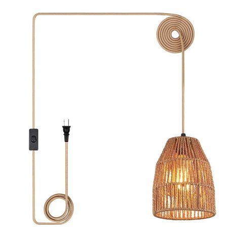 Bay Isle Home Platres 1- Light Plug-in Hand-Woven Geometric Pendant Light with On/Off Switch | Wayfair Swag Light Fixture Plug In, Hanging Lights With Cord, Hanging Wicker Light, Plug In Hanging Lamps, Organic Modern Bedroom Lighting, Hanging Nightstand Lights, Pendant Light Over Bed, Corner Hanging Light, Hanging Lights In Living Room