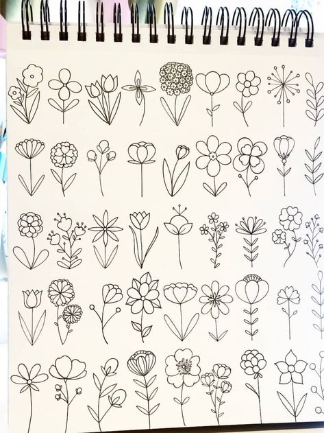 Flower doodles 🌸 Hanging Drawings On Wall, How To Doodle Flowers, Plant Sketches Doodles, Easy Floral Doodles, Simple Flower Drawings, Page Doodles, Doodle Handwriting, Nature Doodles, Doodles Journal