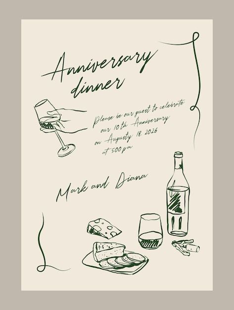 Vector elegant anniversary dinner menu t... | Premium Vector #Freepik #vector Menu Dinner Party Design, Anniversary Party Invite, Wedding Graphics Design, Elegant Menu Design, Party Menu Card, Food Invitation, Elegant Invitation Design, Birthday Dinner Menu, Dinner Menu Template