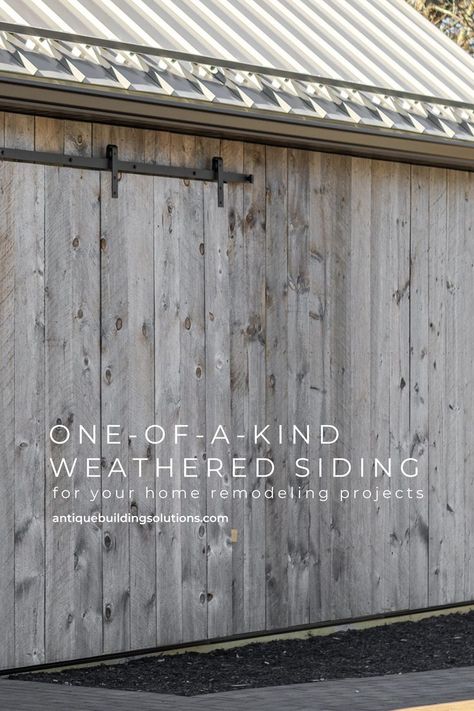 Our Weathered Siding boasts a blend of textures and colors that range from cool gray to warm brown. Ideal for wood siding house exterior, it complements modern or traditional exterior styles. Add a dash of rustic and vintage home decor to create a cohesive modern house exterior and enrich your house design with a rustic siding exterior. Weathered Wood Siding Exterior, Old Wood Siding House Exterior, Wood Siding Exterior House, Reclaimed Wood Exterior Siding, Wood Looking Siding Exterior, Shou Sugi Ban House Exterior Siding, Modern Cedar Siding, Faux Wood Siding Exterior, Rustic Siding Exterior