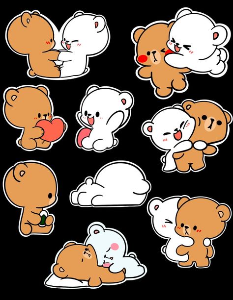 Cute Drawings Of Friends, Cute Drawings Bear, Two Bears Cartoon, Teddy Bear Stickers Printable, Cute Best Friend Doodles, Bear Stickers Printable, Cute Sticker Drawing, Cute Bears Drawing, Cute Bear Drawings Kawaii