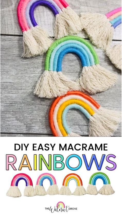 Diy Easy Macrame, Easy Yarn Crafts, Easy Macrame, Rainbow Diy, Macrame Rainbow, Diy Yarn Crafts, Rainbow Crafts, Diy Macrame, Craft Club