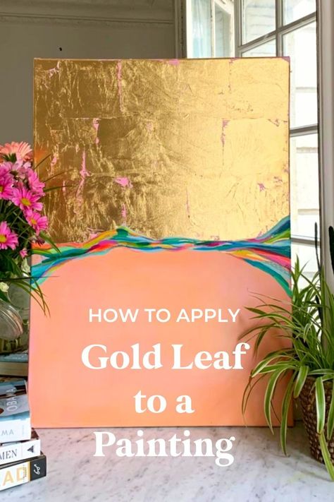 Gold Foil Art Diy, Using Gold Leaf, Silver Leaf Painting, Faux Gold Leaf, Gold Leaf Diy, Diy Paintings, Gold Art Painting, Leaf Artwork, Gold Acrylic Paint