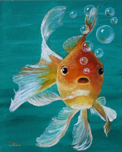 Water Art Painting, Cool Fish Painting, Cute Fish Painting, Goldfish Painting Acrylics, Fish Painting Ideas, Sea Animal Paintings, Sea Animals Painting, Ocean Animals Painting, Acrylic Painting Fish