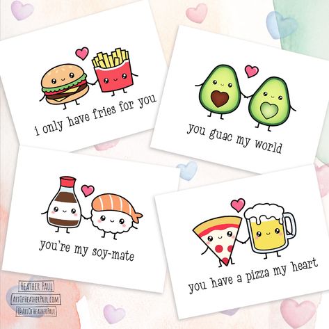 Food Pun Card Set Valentine's Day Card Set Punny - Etsy 365 Jar, Valentines Day Cards Diy, Valentines Puns, Cute Valentines Card, Punny Cards, Punny Valentines, Creative Birthday Cards, Diy Birthday Gifts For Friends, Diy Valentines Cards