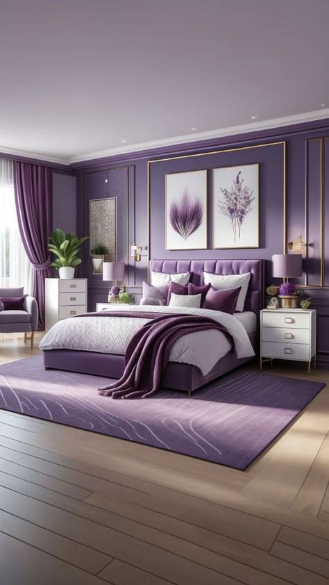 Experiment with different bedroom color schemes to find the perfect ambiance. Whether you prefer soothing pastels or bold hues, the right bedroom color can transform your space into a stylish haven. Bedroom Ideas Grey And Purple, Color Theme Room Ideas, Purple Headboard Bedroom Ideas, Purple And Tan Bedroom, Pastel Color Bedroom Ideas, Purple Wall Ideas, Bedroom Inspirations Pastel, Purple And White Room, Grey Purple Bedroom