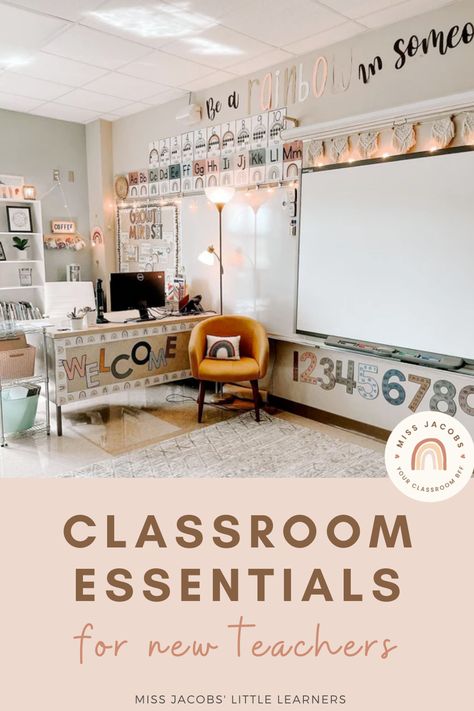 Teacher Desk Cover Ideas, How To Decorate A Classroom Ideas, Beginner Teacher Classroom, Teacher Desk Supplies Organization, Decorate Portable Classroom, 1st Year Teacher Classroom Ideas, My First Classroom, Teacher Desk Area Decor, Cozy Teacher Desk Area