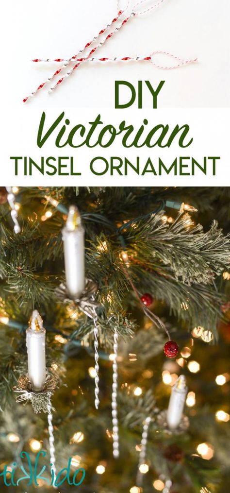 Victorian Tinsel Ornament Natal, Amigurumi Patterns, Christmas Ornaments Theme, Vintage Looking Christmas Tree, Diy Victorian Christmas Decorations, Victorian Christmas Ornaments Diy, Victorian Christmas Crafts, Victorian Christmas Decorations Diy, Diy Victorian Christmas