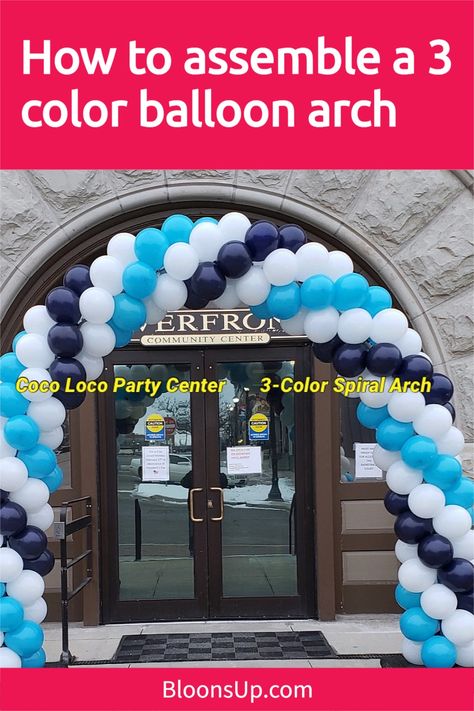 Can someone give me some direction on how to assemble the spiral arch? I have a balloon arch kit with balloons in three colors. --> Click the image to find out how to do this (with video). Three Color Balloon Arch, Rectangular Balloon Arch, Basic Balloon Arch, 3 Color Balloon Arch, Balloon Arch Design, Spiral Balloon Arch, Ballon Business, Balloon Decorations Diy Tutorials, Balloon Arch Stand