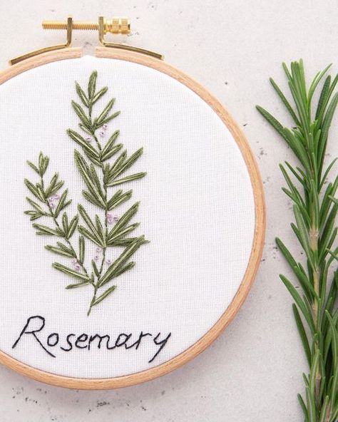 Herb Embroidery Patterns Free Printable, Embroidery Herbs Pattern, Herb Embroidery Patterns, Simple Plant Embroidery, Basil Embroidery, Thyme Embroidery, Embroidery Rosemary, Rosemary Embroidery, Embroidered Herbs