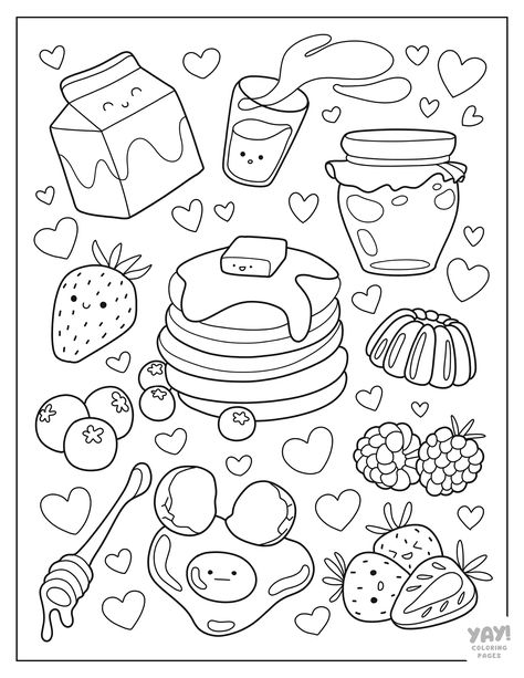 Kawaii food with pancakes Kawaii Coloring Pages Free Printable, Kawaii Coloring Pages, Kawaii Coloring, Hello Kitty Colouring Pages, Food Coloring Pages, Kitty Coloring, صفحات التلوين, Hello Kitty Coloring, Coloring Pages Free Printable