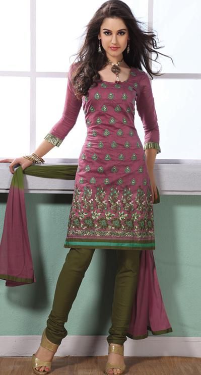 Pink Thread Work Cotton Churidar Salwar Kameez 23689 Desi Wear, Couture, Pink Churidar, Punjabi Suits Online Shopping, Hindu Clothing, Buy Salwar Kameez Online, Cotton Churidar, Pink Thread, Suits Online Shopping