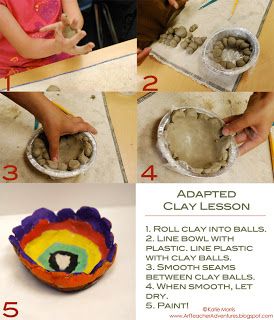 Adventures of an Art Teacher: Adapted Clay Lesson great lesson for adapting clay work for students with disabilities.  directions and pictures. Special Needs Art, Clay Projects For Kids, Clay Lesson, Kids Clay, Art Therapy Activities, Elementary Art Projects, Kindergarten Art, Clay Art Projects, Art Lessons Elementary