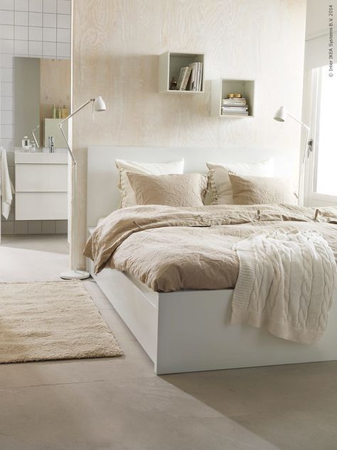 Neutral IKEA Bedroom | livethemma.ikea.se | Heath Ashli | Flickr White Queen Bed Frame, Malm Bed Frame, Ikea Malm Bed, Ikea Small Spaces, Malm Bed, White Bed Frame, Ikea Bedroom, Ikea Bed, Queen Bed Frame