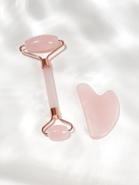 Gua Sha And Face Roller, Skin Care Products Skincare Tools, Pink Face Roller, Pink Skincare Tools, Massage Face Roller, Face Massage Tools, Skincare Wishlist Ideas, Skin Care Skincare Tools, Cute Christmas Wishlist