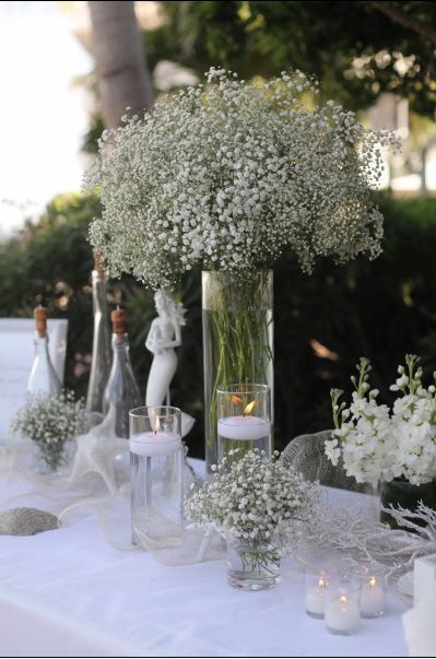 Small Wedding Decorations Receptions, Gypsophila In Vase, Table Centerpieces Wedding Round Tables, Gypsophila And Candles Wedding, Gypsophilia Table Wedding, Gypsophila Vase, Baby Breath Centerpiece Round Table, Babysbreath Centerpieces Diy, Wedding Decorations Round Table