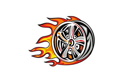 Flaming Wheel Rim on Fire by patrimonio on @creativemarket Wheels Illustration, Wheel Illustration, Retro Illustrations, Flame Tattoos, Motos Honda, Fire Tattoo, Motorcycle Wheels, Dress Art, Wheel Rim