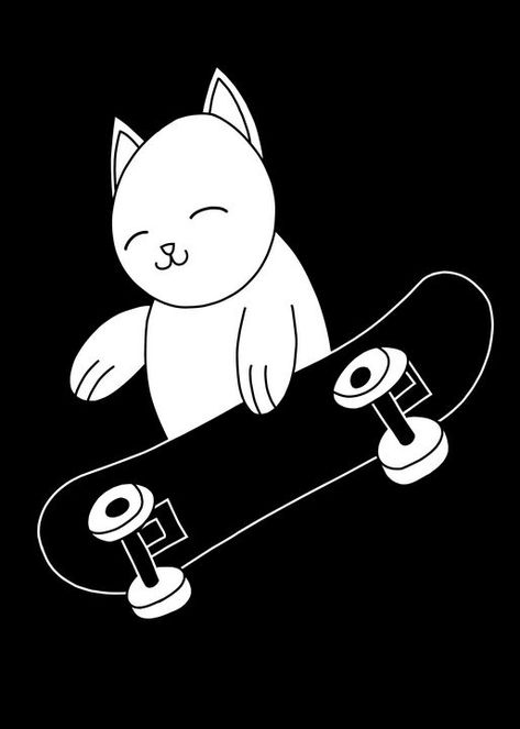 Cat Skateboarding, Skateboarding Cat, Cat Skateboard, Kitten Drawing, Silly Cat, Hand Drawn Illustration, Drawn Illustration, Cats Illustration, Blue Cats