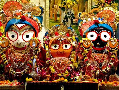 Jagannath Balaram and Subhadra - idols at Puri jagannath Temple Jagganath Lord Puri Rath Yatra, Jagganath Puri Temple, Puri Jagannath Wallpaper, Jagannath Subhadra Balaram, Jagnath Puri, Puri Jagannath Painting, Jagganath Lord Puri, Jagganath Puri, Puri Jagganath