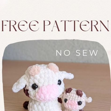 Amigurumi Patterns, Cute Crochet Cow Plush, Crochet Cow Pattern Free Amigurumi Mini, Knitted Cow Pattern Free, Cute Crochet Cow Pattern Free, No Sew Cow Amigurumi, Small Cow Amigurumi Free Pattern, Crochet Plushies Pattern Free Cow, Small Crochet Plushie Free Pattern