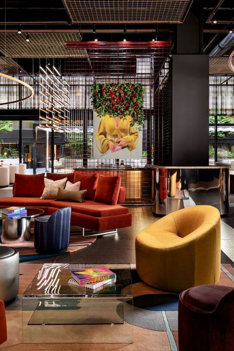 Boutique Hotel Lounge Design, International Style Interior Design, Eclectic Hotel Lobby, W Hotel Design, Urban Hotel Design, Urban Contemporary Interior Design, Maximalist Restaurant Interior, 1930s Interior Design Inspiration, Boutique Hotel Lobby Design